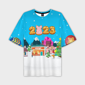 Мужская футболка OVERSIZE 3D с принтом Новогодний  городок 2023 ,  |  | 