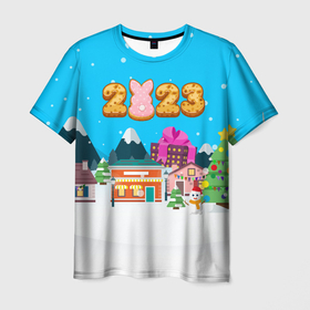 Мужская футболка 3D с принтом Новогодний  городок 2023 в Санкт-Петербурге, 100% полиэфир | прямой крой, круглый вырез горловины, длина до линии бедер | Тематика изображения на принте: 