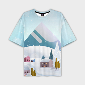 Мужская футболка OVERSIZE 3D с принтом Зимние горы   минимализм ,  |  | Тематика изображения на принте: 