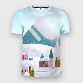 Мужская футболка 3D Slim с принтом Зимние горы   минимализм в Кировске, 100% полиэстер с улучшенными характеристиками | приталенный силуэт, круглая горловина, широкие плечи, сужается к линии бедра | 