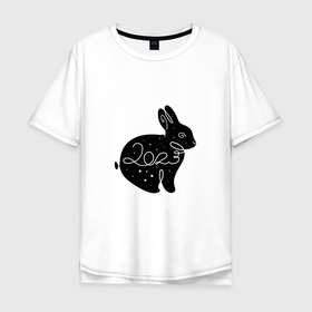 Мужская футболка хлопок Oversize с принтом Кролик и снегопад 2023 , 100% хлопок | свободный крой, круглый ворот, “спинка” длиннее передней части | Тематика изображения на принте: 