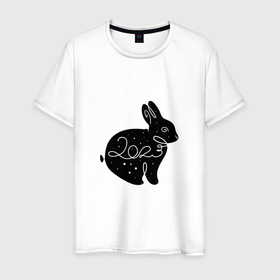 Мужская футболка хлопок с принтом Кролик и снегопад 2023 , 100% хлопок | прямой крой, круглый вырез горловины, длина до линии бедер, слегка спущенное плечо. | 