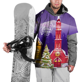Накидка на куртку 3D с принтом Рождественская церковь   новый год , 100% полиэстер |  | 