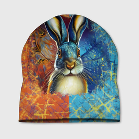 Шапка 3D с принтом Огненный новогодний кролик в Курске, 100% полиэстер | универсальный размер, печать по всей поверхности изделия | 
