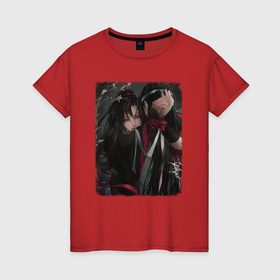 Женская футболка хлопок с принтом Ванцзи и Усянь   Магистр дьявольского культа , 100% хлопок | прямой крой, круглый вырез горловины, длина до линии бедер, слегка спущенное плечо | 