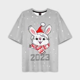 Мужская футболка OVERSIZE 3D с принтом Белый кролик в шарфе 2023 в Екатеринбурге,  |  | 