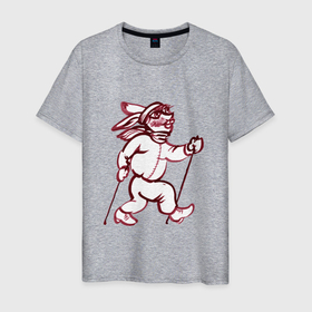 Мужская футболка хлопок с принтом Фитнес зайка скандинавская ходьба в Кировске, 100% хлопок | прямой крой, круглый вырез горловины, длина до линии бедер, слегка спущенное плечо. | 