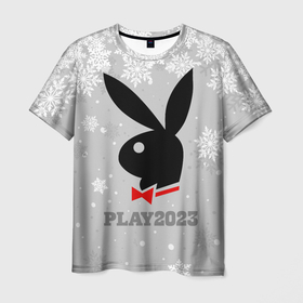Мужская футболка 3D с принтом Кролик play 2023 в Кировске, 100% полиэфир | прямой крой, круглый вырез горловины, длина до линии бедер | 