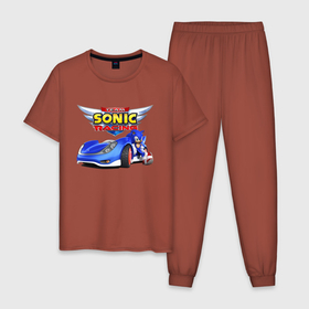 Мужская пижама хлопок с принтом Team Sonic racing   hedgehog в Новосибирске, 100% хлопок | брюки и футболка прямого кроя, без карманов, на брюках мягкая резинка на поясе и по низу штанин
 | 
