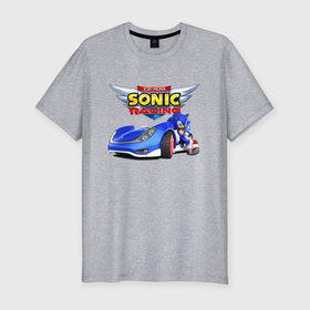 Мужская футболка хлопок Slim с принтом Team Sonic racing   hedgehog в Курске, 92% хлопок, 8% лайкра | приталенный силуэт, круглый вырез ворота, длина до линии бедра, короткий рукав | Тематика изображения на принте: 