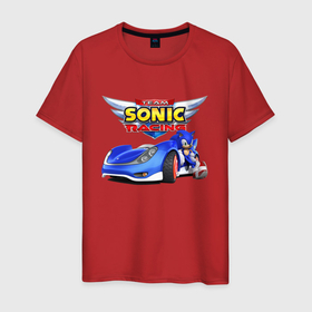 Мужская футболка хлопок с принтом Team Sonic racing   hedgehog в Белгороде, 100% хлопок | прямой крой, круглый вырез горловины, длина до линии бедер, слегка спущенное плечо. | Тематика изображения на принте: 