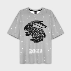 Мужская футболка OVERSIZE 3D с принтом Символ 2023 года черный водяной кролик в Белгороде,  |  | 