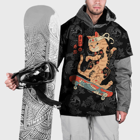 Накидка на куртку 3D с принтом Кот самурай на скейтборде в Курске, 100% полиэстер |  | 