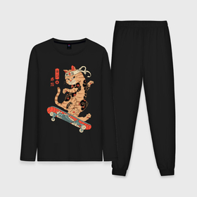 Мужская пижама с лонгсливом хлопок с принтом Кот самурай скейтбордист в Белгороде,  |  | Тематика изображения на принте: 