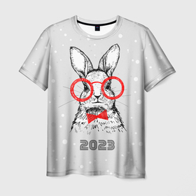 Мужская футболка 3D с принтом Снегопад и кролик 2023 , 100% полиэфир | прямой крой, круглый вырез горловины, длина до линии бедер | Тематика изображения на принте: 