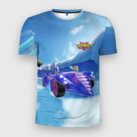 Мужская футболка 3D Slim с принтом Blaze the Cat   Team Sonic racing , 100% полиэстер с улучшенными характеристиками | приталенный силуэт, круглая горловина, широкие плечи, сужается к линии бедра | Тематика изображения на принте: 