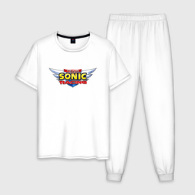 Мужская пижама хлопок с принтом Team Sonic racing   logo , 100% хлопок | брюки и футболка прямого кроя, без карманов, на брюках мягкая резинка на поясе и по низу штанин
 | Тематика изображения на принте: 