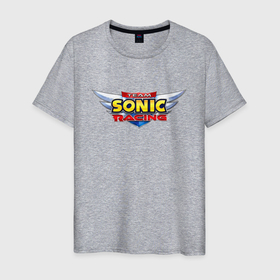 Мужская футболка хлопок с принтом Team Sonic racing   logo , 100% хлопок | прямой крой, круглый вырез горловины, длина до линии бедер, слегка спущенное плечо. | Тематика изображения на принте: 
