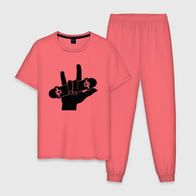 Мужская пижама хлопок с принтом Скейтбординг   жест рукой в Кировске, 100% хлопок | брюки и футболка прямого кроя, без карманов, на брюках мягкая резинка на поясе и по низу штанин
 | 