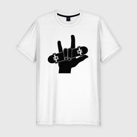 Мужская футболка хлопок Slim с принтом Скейтбординг   жест рукой в Кировске, 92% хлопок, 8% лайкра | приталенный силуэт, круглый вырез ворота, длина до линии бедра, короткий рукав | 