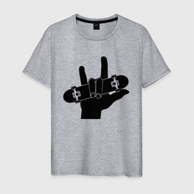 Мужская футболка хлопок с принтом Скейтбординг   жест рукой в Кировске, 100% хлопок | прямой крой, круглый вырез горловины, длина до линии бедер, слегка спущенное плечо. | 