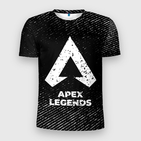 Мужская футболка 3D Slim с принтом Apex Legends с потертостями на темном фоне в Петрозаводске, 100% полиэстер с улучшенными характеристиками | приталенный силуэт, круглая горловина, широкие плечи, сужается к линии бедра | 