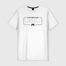 Мужская футболка хлопок Slim с принтом Death Stranding gaming champion: рамка с лого и джойстиком , 92% хлопок, 8% лайкра | приталенный силуэт, круглый вырез ворота, длина до линии бедра, короткий рукав | 