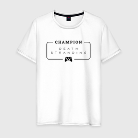 Мужская футболка хлопок с принтом Death Stranding gaming champion: рамка с лого и джойстиком в Курске, 100% хлопок | прямой крой, круглый вырез горловины, длина до линии бедер, слегка спущенное плечо. | 