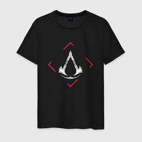 Мужская футболка хлопок с принтом Символ Assassins Creed в красном ромбе в Курске, 100% хлопок | прямой крой, круглый вырез горловины, длина до линии бедер, слегка спущенное плечо. | 