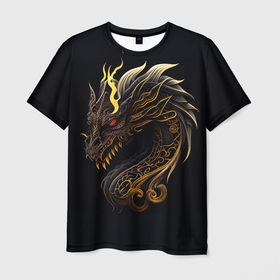 Мужская футболка 3D с принтом Китайский дракон   ирезуми в Санкт-Петербурге, 100% полиэфир | прямой крой, круглый вырез горловины, длина до линии бедер | 
