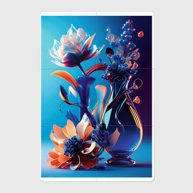 Магнитный плакат 2Х3 с принтом Стеклянные цветы в вазах в Петрозаводске, Полимерный материал с магнитным слоем | 6 деталей размером 9*9 см | 