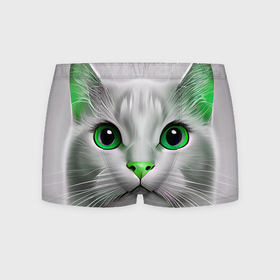 Мужские трусы 3D с принтом Серый кот с зелёным носом   текстура в Курске, 50% хлопок, 50% полиэстер | классическая посадка, на поясе мягкая тканевая резинка | 