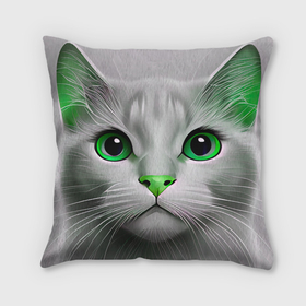 Подушка 3D с принтом Серый кот с зелёным носом в Белгороде, наволочка – 100% полиэстер, наполнитель – холлофайбер (легкий наполнитель, не вызывает аллергию). | состоит из подушки и наволочки. Наволочка на молнии, легко снимается для стирки | Тематика изображения на принте: 