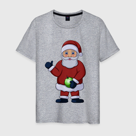 Мужская футболка хлопок с принтом Дед Мороз с елочной игрушкой , 100% хлопок | прямой крой, круглый вырез горловины, длина до линии бедер, слегка спущенное плечо. | 