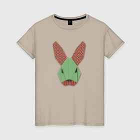Женская футболка хлопок с принтом Лоскутный кролик в Новосибирске, 100% хлопок | прямой крой, круглый вырез горловины, длина до линии бедер, слегка спущенное плечо | Тематика изображения на принте: 