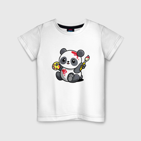 Детская футболка хлопок с принтом Панда   крутой художник Cutie , 100% хлопок | круглый вырез горловины, полуприлегающий силуэт, длина до линии бедер | 