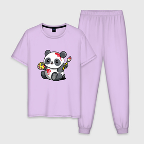 Мужская пижама хлопок с принтом Панда   крутой художник Cutie , 100% хлопок | брюки и футболка прямого кроя, без карманов, на брюках мягкая резинка на поясе и по низу штанин
 | Тематика изображения на принте: 