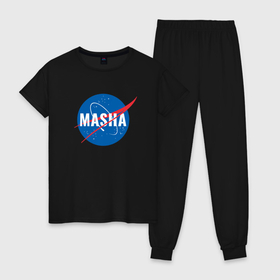 Женская пижама хлопок с принтом Маша в стиле NASA в Новосибирске, 100% хлопок | брюки и футболка прямого кроя, без карманов, на брюках мягкая резинка на поясе и по низу штанин | 