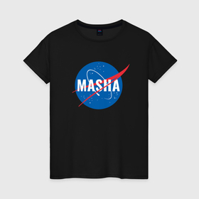 Женская футболка хлопок с принтом Маша в стиле NASA в Белгороде, 100% хлопок | прямой крой, круглый вырез горловины, длина до линии бедер, слегка спущенное плечо | 