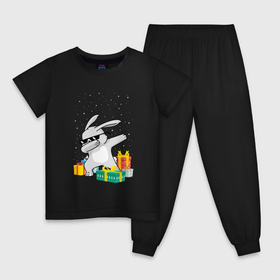 Детская пижама хлопок с принтом Кролик ДЭБ и новый год , 100% хлопок |  брюки и футболка прямого кроя, без карманов, на брюках мягкая резинка на поясе и по низу штанин
 | 