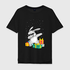 Мужская футболка хлопок Oversize с принтом Кролик ДЭБ и новый год в Екатеринбурге, 100% хлопок | свободный крой, круглый ворот, “спинка” длиннее передней части | 