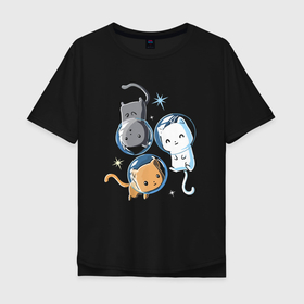 Мужская футболка хлопок Oversize с принтом Три кота в безвоздушном пространстве в Курске, 100% хлопок | свободный крой, круглый ворот, “спинка” длиннее передней части | 