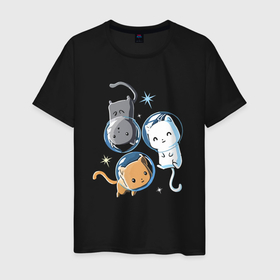 Мужская футболка хлопок с принтом Три кота в безвоздушном пространстве в Белгороде, 100% хлопок | прямой крой, круглый вырез горловины, длина до линии бедер, слегка спущенное плечо. | 