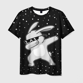Мужская футболка 3D с принтом Кролик ДЭБ и снегопад , 100% полиэфир | прямой крой, круглый вырез горловины, длина до линии бедер | 