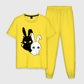 Мужская пижама хлопок с принтом Милый кролик   ангелочек или дьяволёнок в Курске, 100% хлопок | брюки и футболка прямого кроя, без карманов, на брюках мягкая резинка на поясе и по низу штанин
 | 