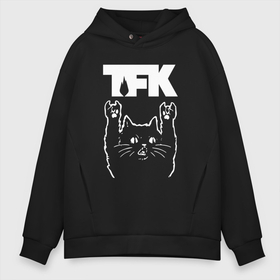 Мужское худи Oversize хлопок с принтом Thousand Foot Krutch Рок кот в Рязани, френч-терри — 70% хлопок, 30% полиэстер. Мягкий теплый начес внутри —100% хлопок | боковые карманы, эластичные манжеты и нижняя кромка, капюшон на магнитной кнопке | Тематика изображения на принте: 