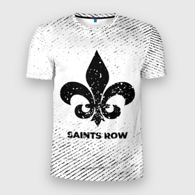 Мужская футболка 3D Slim с принтом Saints Row с потертостями на светлом фоне в Кировске, 100% полиэстер с улучшенными характеристиками | приталенный силуэт, круглая горловина, широкие плечи, сужается к линии бедра | Тематика изображения на принте: 