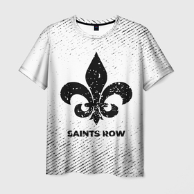 Мужская футболка 3D с принтом Saints Row с потертостями на светлом фоне в Кировске, 100% полиэфир | прямой крой, круглый вырез горловины, длина до линии бедер | 