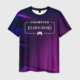 Мужская футболка 3D с принтом Elden Ring gaming champion: рамка с лого и джойстиком на неоновом фоне в Екатеринбурге, 100% полиэфир | прямой крой, круглый вырез горловины, длина до линии бедер | 