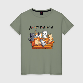 Женская футболка хлопок с принтом Kittens    Jоke в Тюмени, 100% хлопок | прямой крой, круглый вырез горловины, длина до линии бедер, слегка спущенное плечо | 